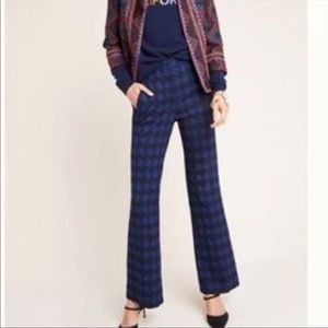 Anthropologie Wiley Windowpane Houndstooth Plaid Pants Slim Flared size 12